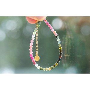 Watermelon Tourmaline Beaded Bracelet Dainty Gemstone Jewelry for Girlfriend